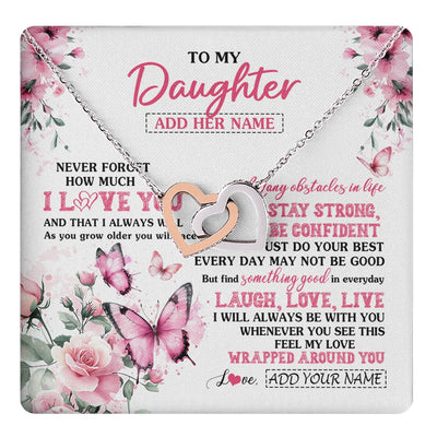 Interlocking Hearts Necklace Stainless Steel & Rose Gold Finish | 1 | Personalized To My Daughter Gifts From Mom Dad Necklace I Love You Butterfly Birthday Gifts For Daughter Graduation Christmas Custom Gift Box Message Card | https://teecentury.