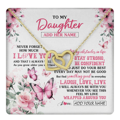 Interlocking Hearts Necklace 18K Yellow Gold Finish | 1 | Personalized To My Daughter Gifts From Mom Dad Necklace I Love You Butterfly Birthday Gifts For Daughter Graduation Christmas Custom Gift Box Message Card | https://teecentury.