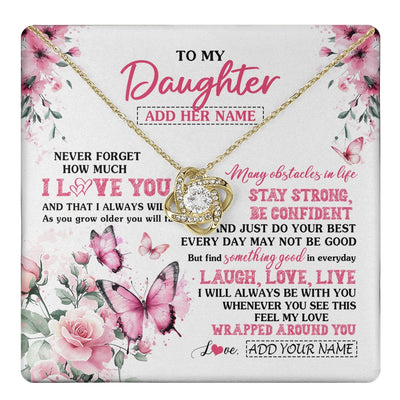 Love Knot Necklace 18K Yellow Gold Finish | 1 | Personalized To My Daughter Gifts From Mom Dad Necklace I Love You Butterfly Birthday Gifts For Daughter Graduation Christmas Custom Gift Box Message Card | https://teecentury.