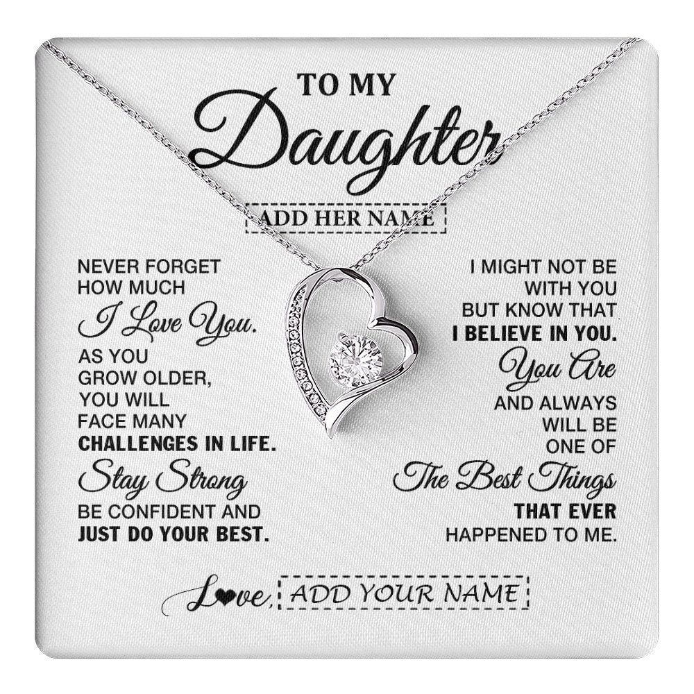 Forever Love Necklace 14K White Gold Finish | 1 | Personalized To My Daughter Gifts From Mom Dad Necklace I Love You Thoughtful Keepsake Gift For Daughter Birthday Graduation Christmas Gift Box Message Card | https://teecentury.