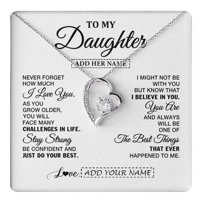 Forever Love Necklace 14K White Gold Finish | 1 | Personalized To My Daughter Gifts From Mom Dad Necklace I Love You Thoughtful Keepsake Gift For Daughter Birthday Graduation Christmas Gift Box Message Card | https://teecentury.