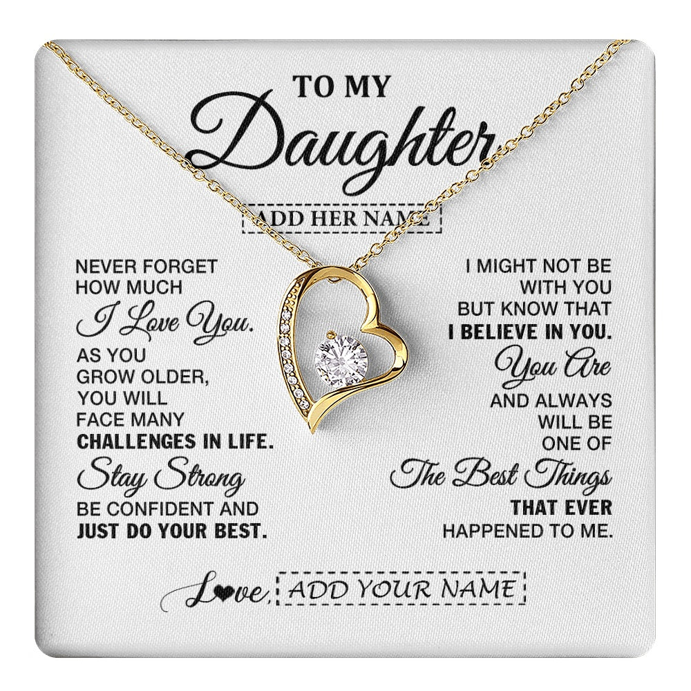 Forever Love Necklace 18K Yellow Gold Finish | 1 | Personalized To My Daughter Gifts From Mom Dad Necklace I Love You Thoughtful Keepsake Gift For Daughter Birthday Graduation Christmas Gift Box Message Card | https://teecentury.