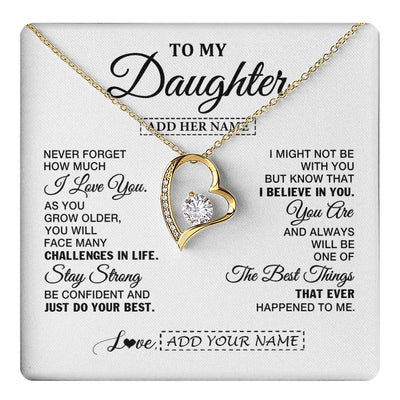 Forever Love Necklace 18K Yellow Gold Finish | 1 | Personalized To My Daughter Gifts From Mom Dad Necklace I Love You Thoughtful Keepsake Gift For Daughter Birthday Graduation Christmas Gift Box Message Card | https://teecentury.