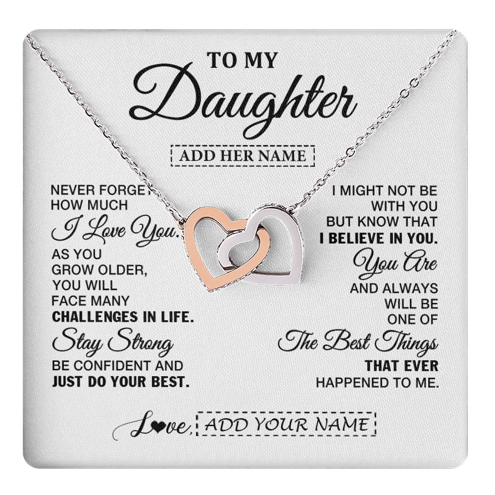 Interlocking Hearts Necklace Stainless Steel & Rose Gold Finish | 1 | Personalized To My Daughter Gifts From Mom Dad Necklace I Love You Thoughtful Keepsake Gift For Daughter Birthday Graduation Christmas Gift Box Message Card | https://teecentury.