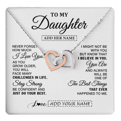 Interlocking Hearts Necklace Stainless Steel & Rose Gold Finish | 1 | Personalized To My Daughter Gifts From Mom Dad Necklace I Love You Thoughtful Keepsake Gift For Daughter Birthday Graduation Christmas Gift Box Message Card | https://teecentury.