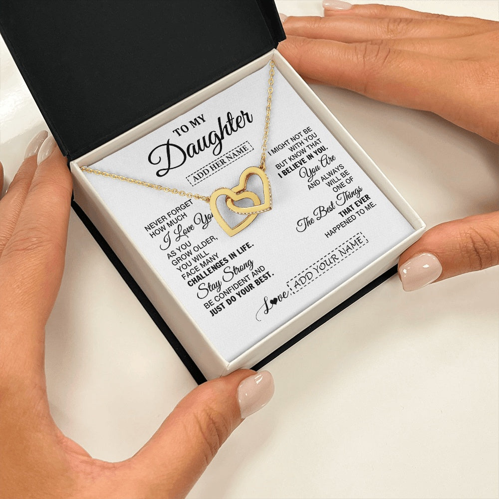 Interlocking Hearts Necklace 18K Yellow Gold Finish | 2 | Personalized To My Daughter Gifts From Mom Dad Necklace I Love You Thoughtful Keepsake Gift For Daughter Birthday Graduation Christmas Gift Box Message Card | https://teecentury.