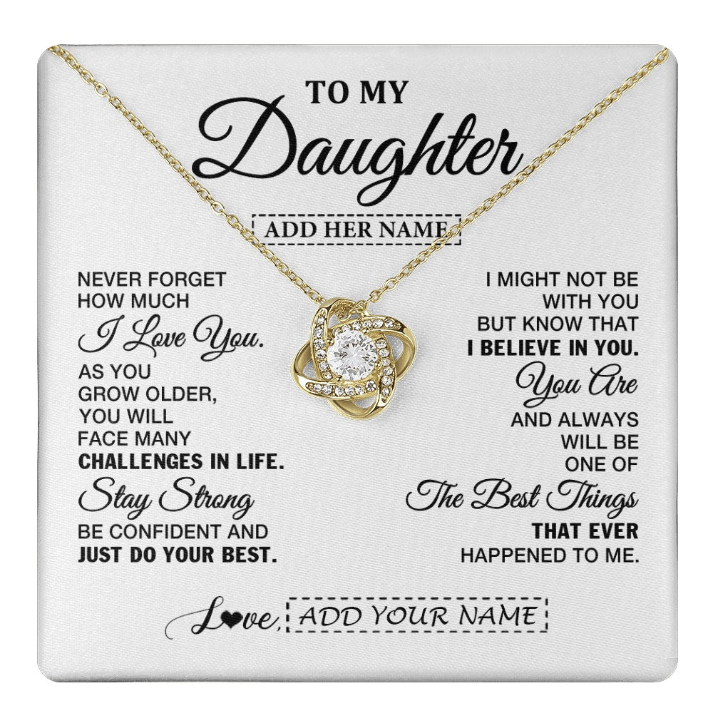Love Knot Necklace 18K Yellow Gold Finish | 1 | Personalized To My Daughter Gifts From Mom Dad Necklace I Love You Thoughtful Keepsake Gift For Daughter Birthday Graduation Christmas Gift Box Message Card | https://teecentury.