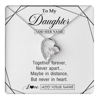 Forever Love Necklace 14K White Gold Finish | 1 | Personalized To My Daughter Gifts From Mom Dad Necklace Together Forever With Heartfelt Message Daughter Birthday Christmas Custom Gift Box Message Card | https://teecentury.