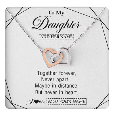 Interlocking Hearts Necklace Stainless Steel & Rose Gold Finish | 1 | Personalized To My Daughter Gifts From Mom Dad Necklace Together Forever With Heartfelt Message Daughter Birthday Christmas Custom Gift Box Message Card | https://teecentury.