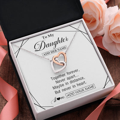 Interlocking Hearts Necklace Stainless Steel & Rose Gold Finish | 2 | Personalized To My Daughter Gifts From Mom Dad Necklace Together Forever With Heartfelt Message Daughter Birthday Christmas Custom Gift Box Message Card | https://teecentury.