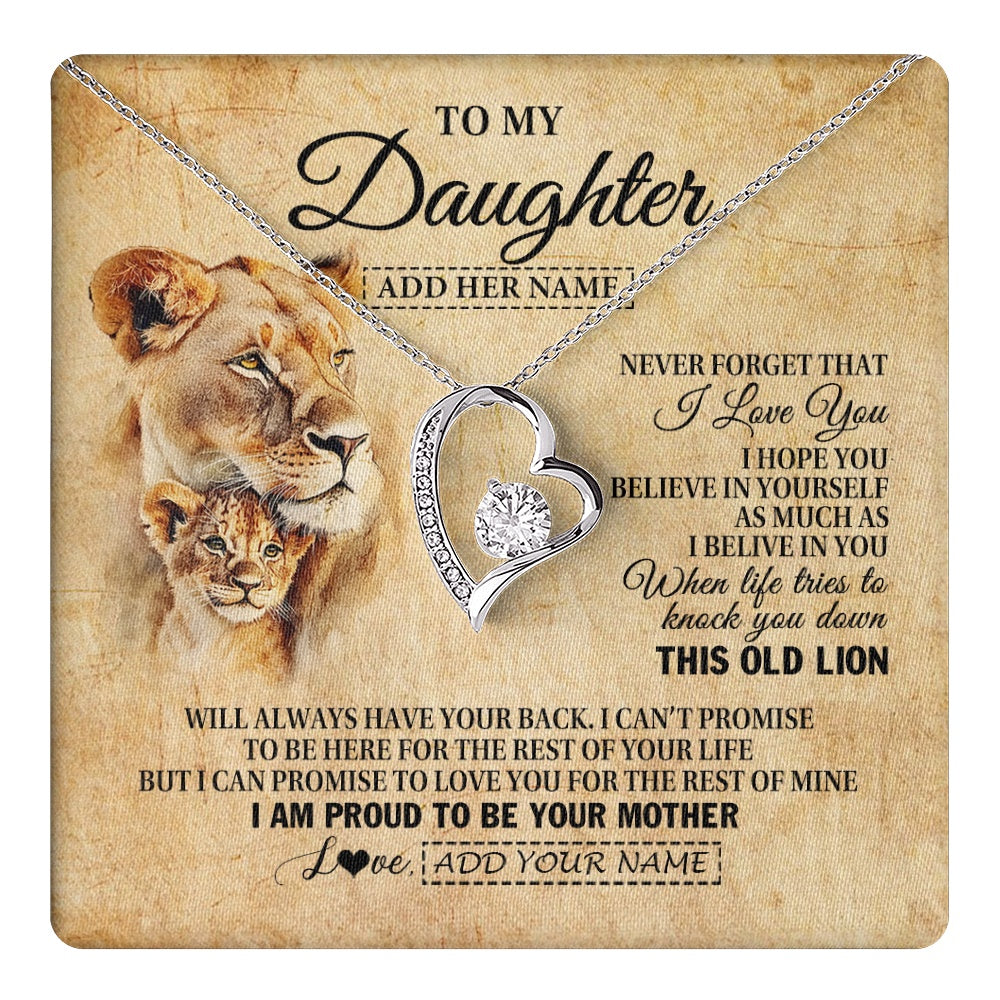 Forever Love Necklace 14K White Gold Finish | 1 | Personalized To My Daughter Gifts From Mom Mother Lion Necklace I Love You Daughter Birthday Gifts From Mom Graduation Christmas Custom Gift Box Message Card | teecentury.myshopify