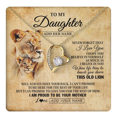 Forever Love Necklace 18K Yellow Gold Finish | 1 | Personalized To My Daughter Gifts From Mom Mother Lion Necklace I Love You Daughter Birthday Gifts From Mom Graduation Christmas Custom Gift Box Message Card | teecentury.myshopify