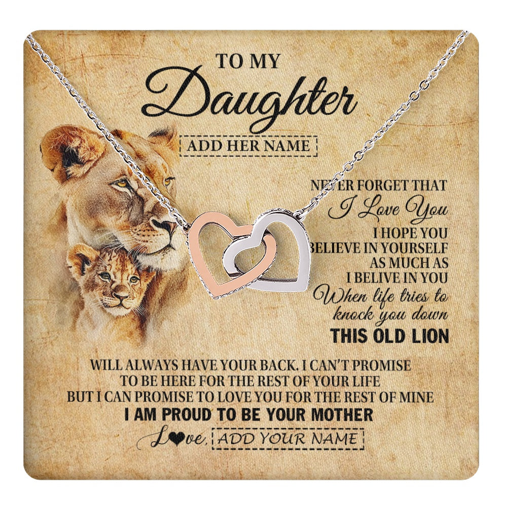 Interlocking Hearts Necklace Stainless Steel & Rose Gold Finish | 1 | Personalized To My Daughter Gifts From Mom Mother Lion Necklace I Love You Daughter Birthday Gifts From Mom Graduation Christmas Custom Gift Box Message Card | teecentury.myshopify
