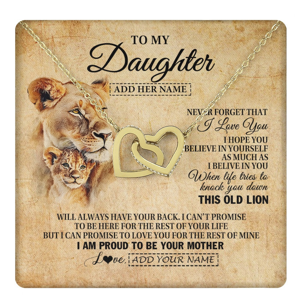 Interlocking Hearts Necklace 18K Yellow Gold Finish | 1 | Personalized To My Daughter Gifts From Mom Mother Lion Necklace I Love You Daughter Birthday Gifts From Mom Graduation Christmas Custom Gift Box Message Card | teecentury.myshopify