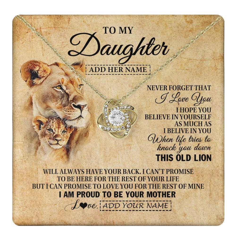 Love Knot Necklace 18K Yellow Gold Finish | 1 | Personalized To My Daughter Gifts From Mom Mother Lion Necklace I Love You Daughter Birthday Gifts From Mom Graduation Christmas Custom Gift Box Message Card | teecentury.myshopify