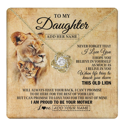 Love Knot Necklace 18K Yellow Gold Finish | 1 | Personalized To My Daughter Gifts From Mom Mother Lion Necklace I Love You Daughter Birthday Gifts From Mom Graduation Christmas Custom Gift Box Message Card | teecentury.myshopify