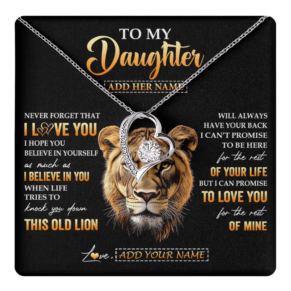 Forever Love Necklace 14K White Gold Finish | 1 | Personalized To My Daughter Gifts From Mom Mother Necklace Old Lion Love You Daughter Birthday Gifts Graduation Christmas Customized Gift Box Message Card | teecentury.myshopify