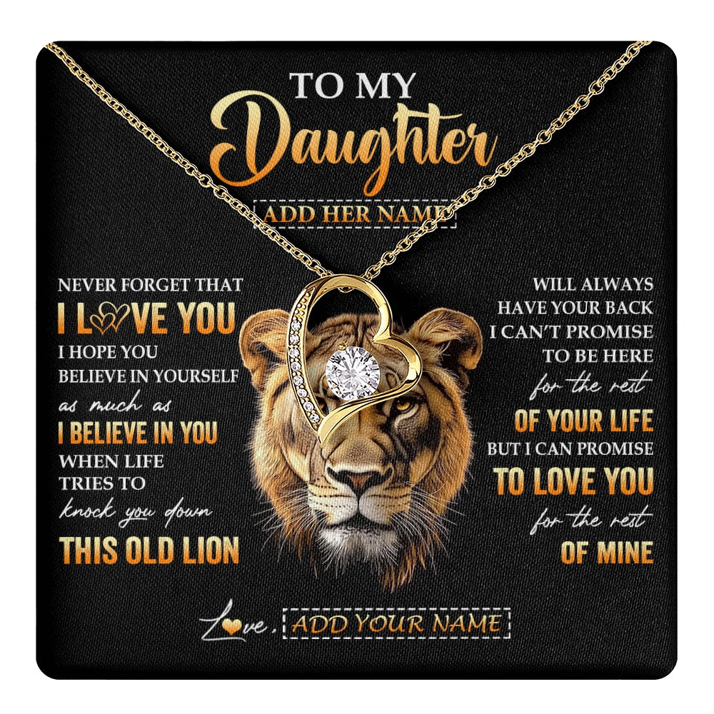 Forever Love Necklace 18K Yellow Gold Finish | 1 | Personalized To My Daughter Gifts From Mom Mother Necklace Old Lion Love You Daughter Birthday Gifts Graduation Christmas Customized Gift Box Message Card | teecentury.myshopify