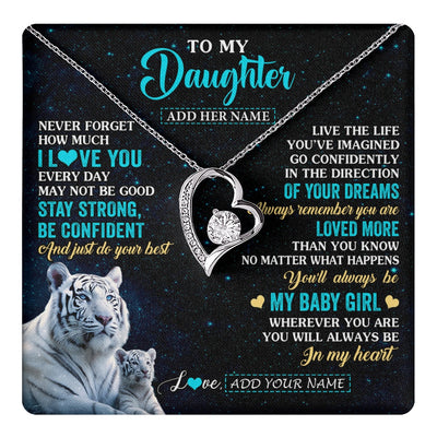 Forever Love Necklace 14K White Gold Finish | 1 | Personalized To My Daughter Gifts From Mom Necklace White Tiger Never Forget How Much I Love You Daughter Birthday Graduation Christmas Gift Box Message Card | teecentury.myshopify