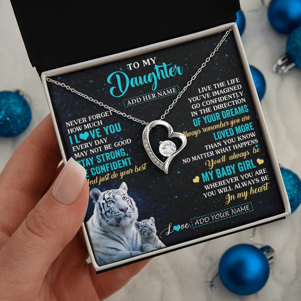 Forever Love Necklace 14K White Gold Finish | 2 | Personalized To My Daughter Gifts From Mom Necklace White Tiger Never Forget How Much I Love You Daughter Birthday Graduation Christmas Gift Box Message Card | teecentury.myshopify