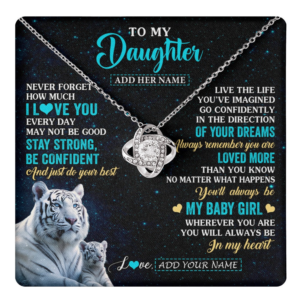 Love Knot Necklace 14K White Gold Finish | 1 | Personalized To My Daughter Gifts From Mom Necklace White Tiger Never Forget How Much I Love You Daughter Birthday Graduation Christmas Gift Box Message Card | teecentury.myshopify