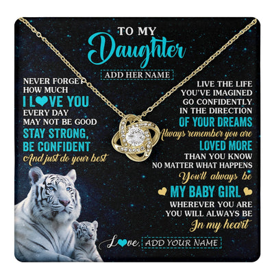 Love Knot Necklace 18K Yellow Gold Finish | 1 | Personalized To My Daughter Gifts From Mom Necklace White Tiger Never Forget How Much I Love You Daughter Birthday Graduation Christmas Gift Box Message Card | teecentury.myshopify