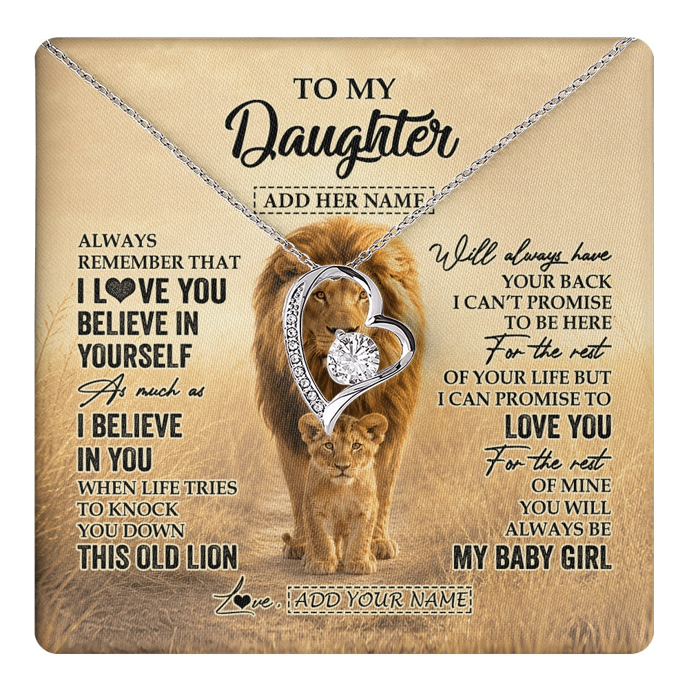 Forever Love Necklace 14K White Gold Finish | 1 | Personalized To My Daughter Gifts Necklace From Dad Father Always Remember Lion Gifts For Daughter Birthday Graduation Christmas Custom Gift Box Message Card | https://teecentury.