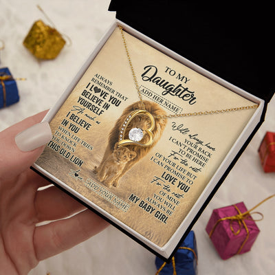 Forever Love Necklace 18K Yellow Gold Finish | 2 | Personalized To My Daughter Gifts Necklace From Dad Father Always Remember Lion Gifts For Daughter Birthday Graduation Christmas Custom Gift Box Message Card | https://teecentury.