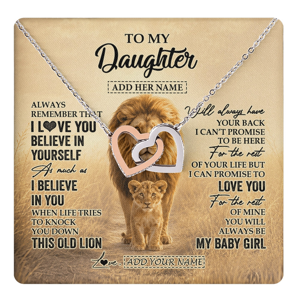 Interlocking Hearts Necklace Stainless Steel & Rose Gold Finish | 1 | Personalized To My Daughter Gifts Necklace From Dad Father Always Remember Lion Gifts For Daughter Birthday Graduation Christmas Custom Gift Box Message Card | https://teecentury.
