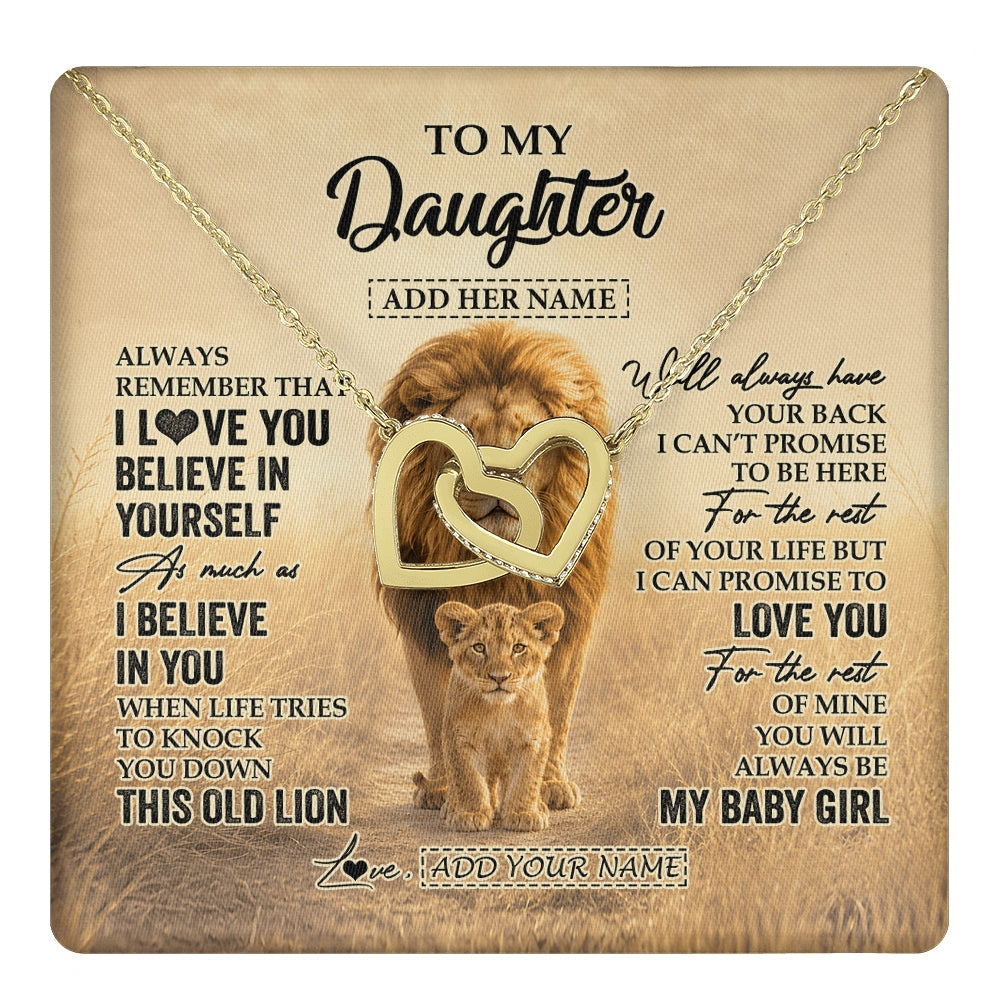 Interlocking Hearts Necklace 18K Yellow Gold Finish | 1 | Personalized To My Daughter Gifts Necklace From Dad Father Always Remember Lion Gifts For Daughter Birthday Graduation Christmas Custom Gift Box Message Card | https://teecentury.