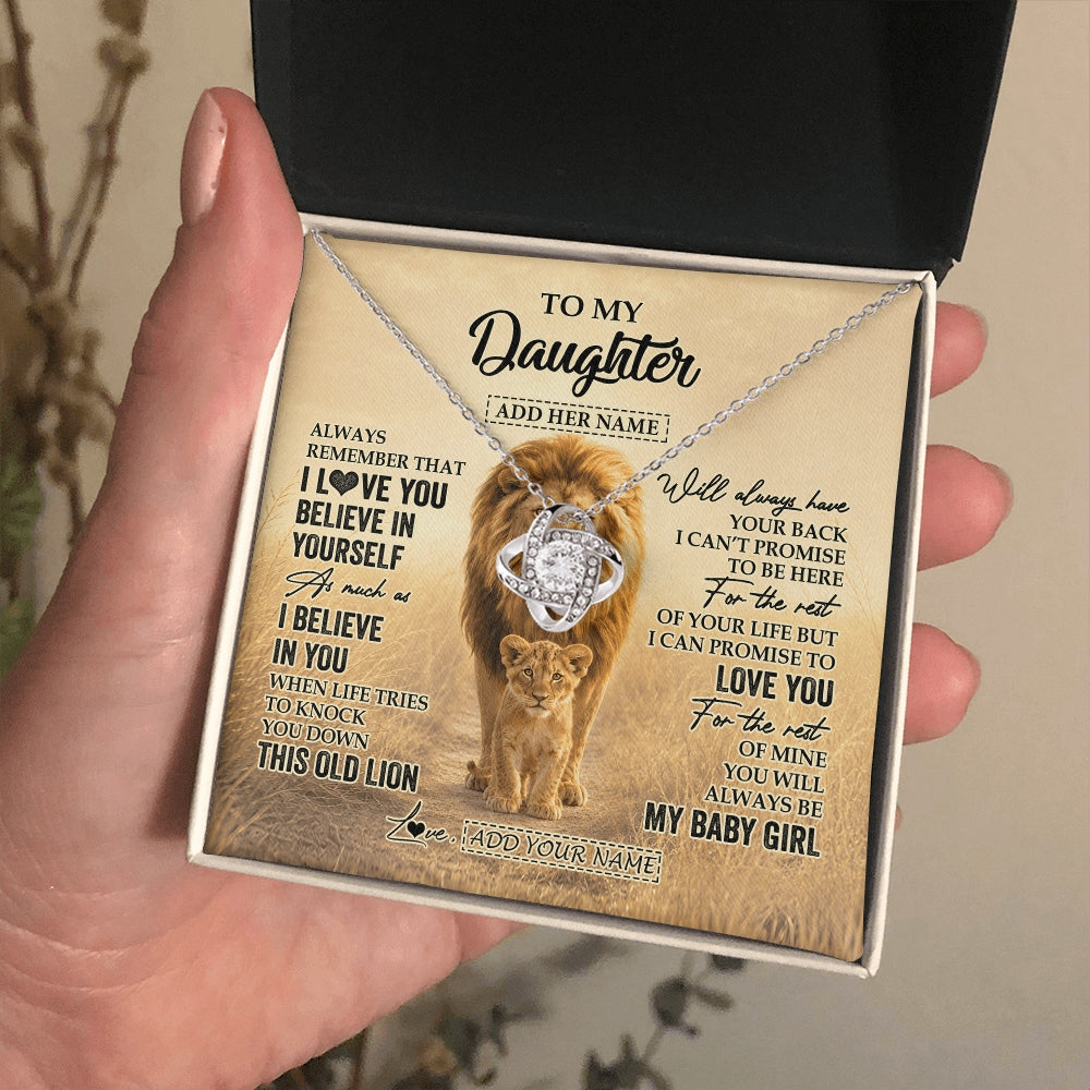 Love Knot Necklace 14K White Gold Finish | 2 | Personalized To My Daughter Gifts Necklace From Dad Father Always Remember Lion Gifts For Daughter Birthday Graduation Christmas Custom Gift Box Message Card | https://teecentury.