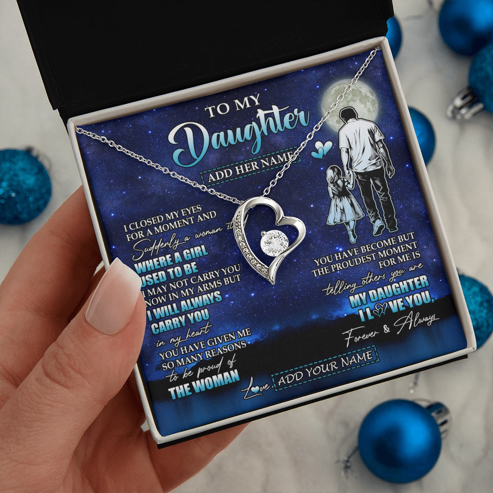 Forever Love Necklace 14K White Gold Finish | 2 | Personalized To My Daughter Gifts Necklace From Dad Father I Closed My Eyes For A Moment Daughter Birthday Graduation Christmas Custom Gift Box Message Card | teecentury.myshopify