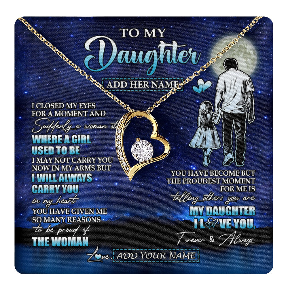 Forever Love Necklace 18K Yellow Gold Finish | 1 | Personalized To My Daughter Gifts Necklace From Dad Father I Closed My Eyes For A Moment Daughter Birthday Graduation Christmas Custom Gift Box Message Card | teecentury.myshopify