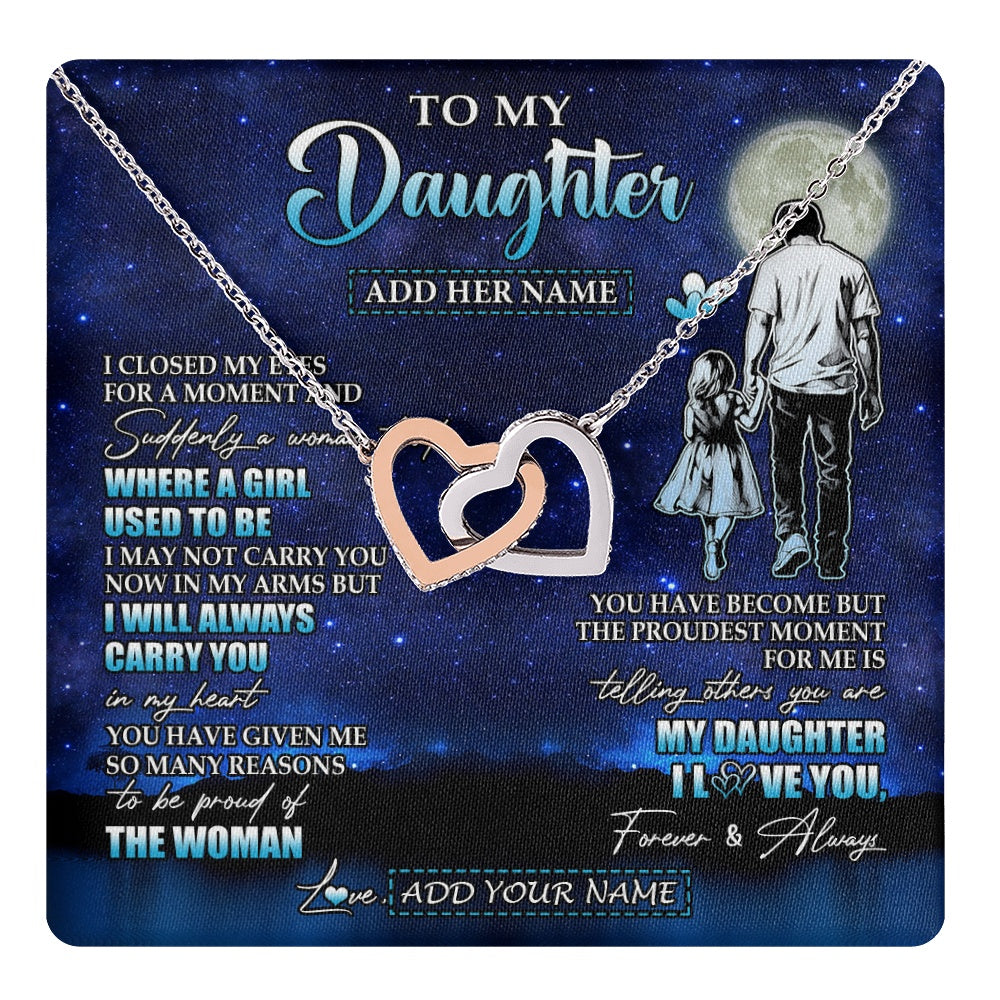 Interlocking Hearts Necklace Stainless Steel & Rose Gold Finish | 1 | Personalized To My Daughter Gifts Necklace From Dad Father I Closed My Eyes For A Moment Daughter Birthday Graduation Christmas Custom Gift Box Message Card | teecentury.myshopify