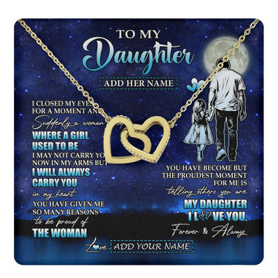 Interlocking Hearts Necklace 18K Yellow Gold Finish | 1 | Personalized To My Daughter Gifts Necklace From Dad Father I Closed My Eyes For A Moment Daughter Birthday Graduation Christmas Custom Gift Box Message Card | teecentury.myshopify