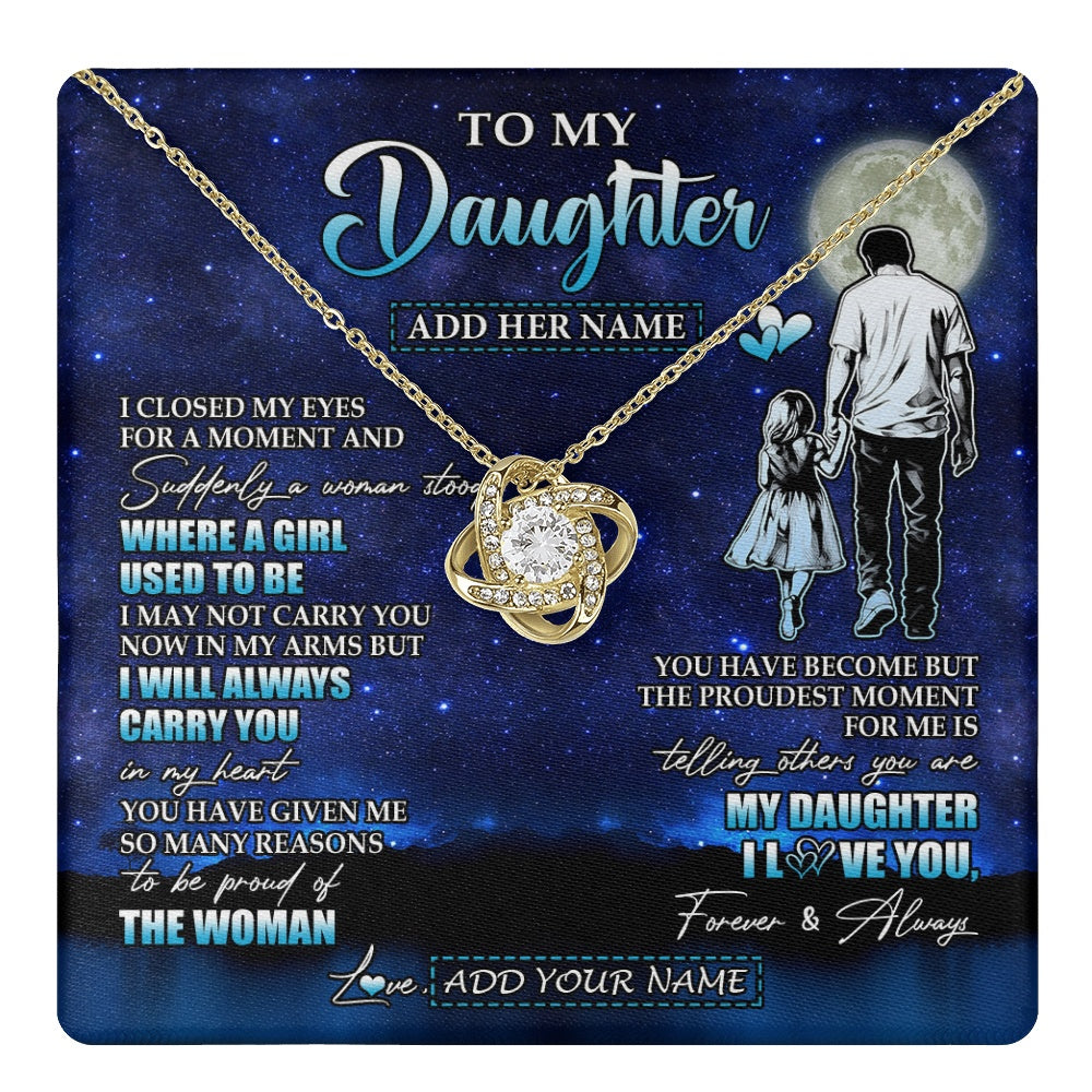 Love Knot Necklace 18K Yellow Gold Finish | 1 | Personalized To My Daughter Gifts Necklace From Dad Father I Closed My Eyes For A Moment Daughter Birthday Graduation Christmas Custom Gift Box Message Card | teecentury.myshopify