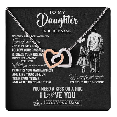 Interlocking Hearts Necklace Stainless Steel & Rose Gold Finish | 1 | Personalized To My Daughter Gifts Necklace From Dad Father My Only Wish For You Daughter Birthday Gifts Graduation Christmas Customized Gift Box Message Card | teecentury.myshopify