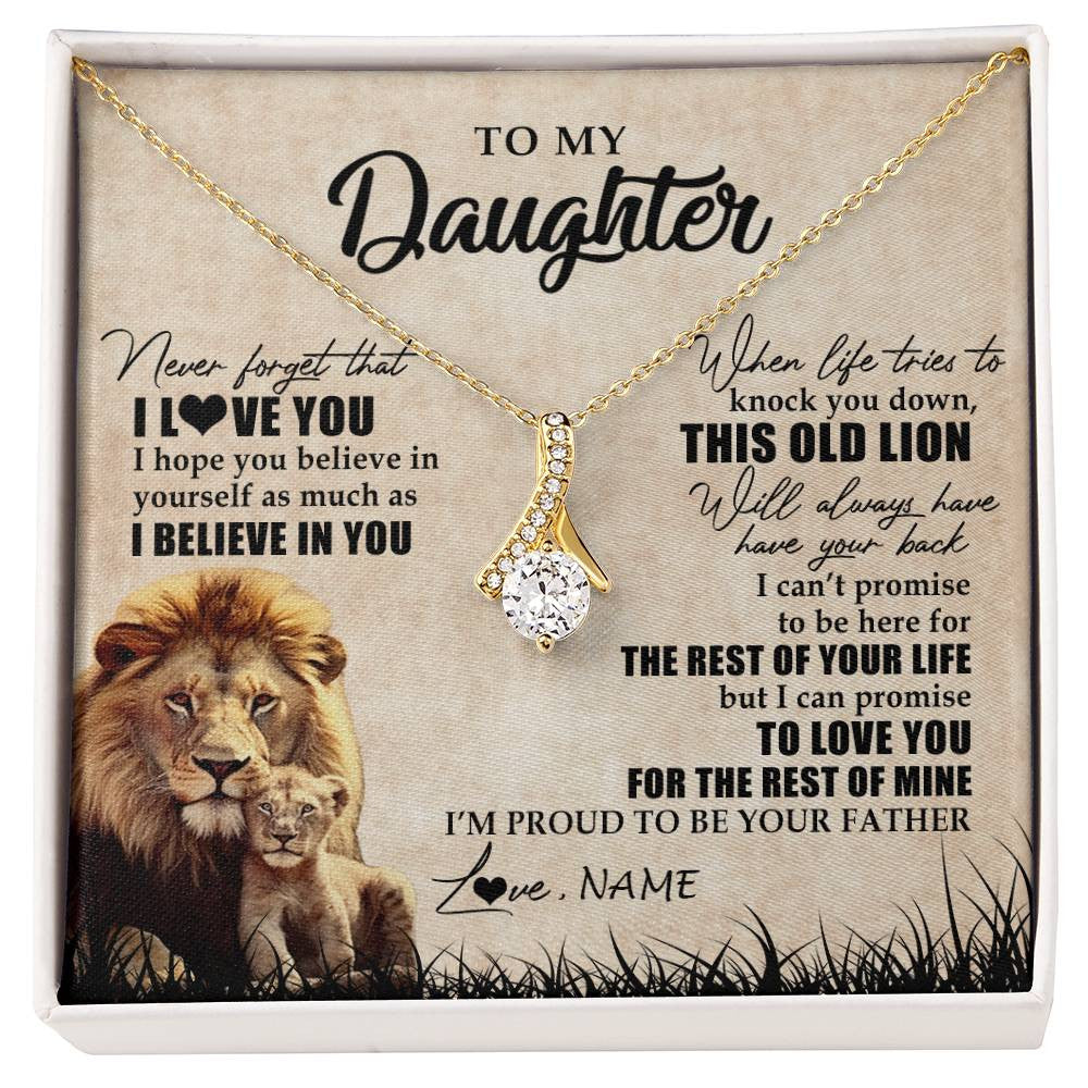 Alluring Beauty Necklace 18K Yellow Gold Finish | Personalized To My Daughter Gifts Necklace From Dad Father Old Lion Daughter Jewelry Birthday Gifts Graduation Christmas Customized Gift Box Message Card | teecentury