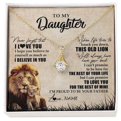 Alluring Beauty Necklace 18K Yellow Gold Finish | Personalized To My Daughter Gifts Necklace From Dad Father Old Lion Daughter Jewelry Birthday Gifts Graduation Christmas Customized Gift Box Message Card | teecentury