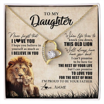 Forever Love Necklace 18K Yellow Gold Finish | Personalized To My Daughter Gifts Necklace From Dad Father Old Lion Daughter Jewelry Birthday Gifts Graduation Christmas Customized Gift Box Message Card | teecentury