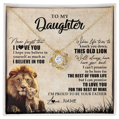 Love Knot Necklace 18K Yellow Gold Finish | Personalized To My Daughter Gifts Necklace From Dad Father Old Lion Daughter Jewelry Birthday Gifts Graduation Christmas Customized Gift Box Message Card | teecentury