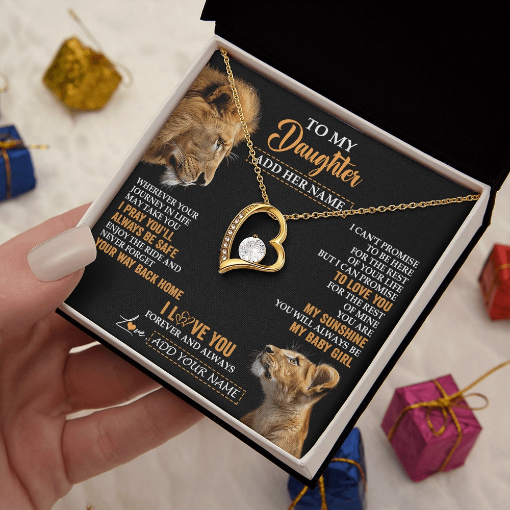 Forever Love Necklace 18K Yellow Gold Finish | 2 | Personalized To My Daughter Gifts Necklace From Dad Father Wherever Your Journey In Life Lion Daughter Birthday Gifts Christmas Custom Gift Box Message Card | https://teecentury.