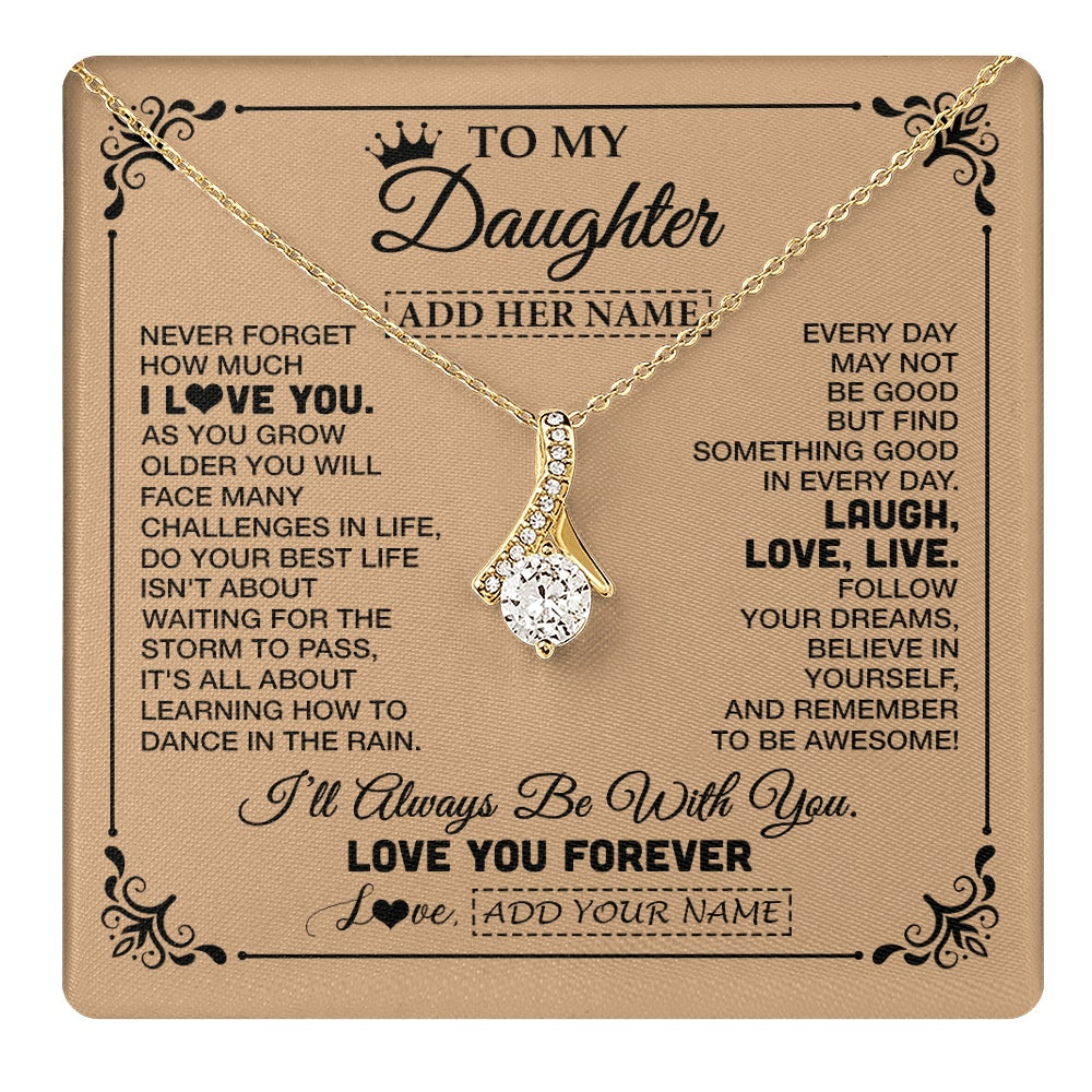 Alluring Beauty Necklace 18K Yellow Gold Finish | 1 | Personalized To My Daughter Gifts Necklace From Dad Mom Never Forget How Much I Love You Daughter Birthday Gifts Christmas Customized Gift Box Message Card | https://teecentury.