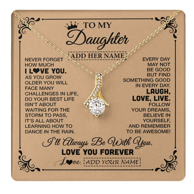 Alluring Beauty Necklace 18K Yellow Gold Finish | 1 | Personalized To My Daughter Gifts Necklace From Dad Mom Never Forget How Much I Love You Daughter Birthday Gifts Christmas Customized Gift Box Message Card | https://teecentury.