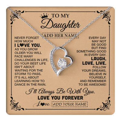 Forever Love Necklace 14K White Gold Finish | 1 | Personalized To My Daughter Gifts Necklace From Dad Mom Never Forget How Much I Love You Daughter Birthday Gifts Christmas Customized Gift Box Message Card | https://teecentury.