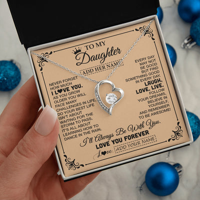 Forever Love Necklace 14K White Gold Finish | 2 | Personalized To My Daughter Gifts Necklace From Dad Mom Never Forget How Much I Love You Daughter Birthday Gifts Christmas Customized Gift Box Message Card | https://teecentury.