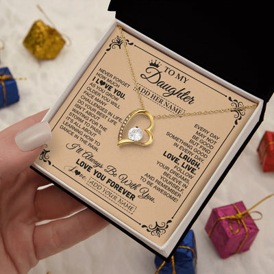 Forever Love Necklace 18K Yellow Gold Finish | 2 | Personalized To My Daughter Gifts Necklace From Dad Mom Never Forget How Much I Love You Daughter Birthday Gifts Christmas Customized Gift Box Message Card | https://teecentury.