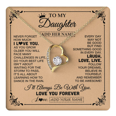 Forever Love Necklace 18K Yellow Gold Finish | 1 | Personalized To My Daughter Gifts Necklace From Dad Mom Never Forget How Much I Love You Daughter Birthday Gifts Christmas Customized Gift Box Message Card | https://teecentury.