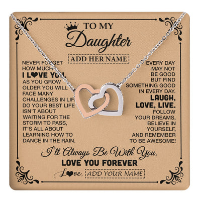 Interlocking Hearts Necklace Stainless Steel & Rose Gold Finish | 1 | Personalized To My Daughter Gifts Necklace From Dad Mom Never Forget How Much I Love You Daughter Birthday Gifts Christmas Customized Gift Box Message Card | https://teecentury.
