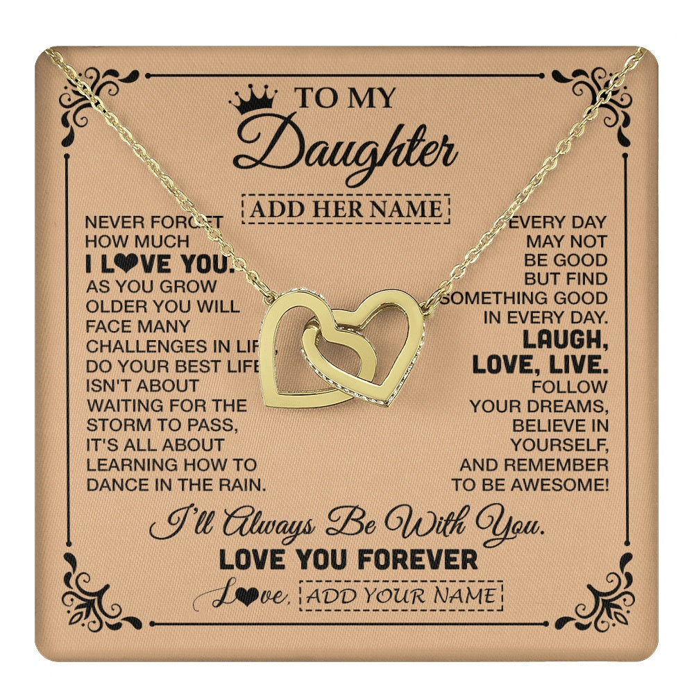 Interlocking Hearts Necklace 18K Yellow Gold Finish | 1 | Personalized To My Daughter Gifts Necklace From Dad Mom Never Forget How Much I Love You Daughter Birthday Gifts Christmas Customized Gift Box Message Card | https://teecentury.